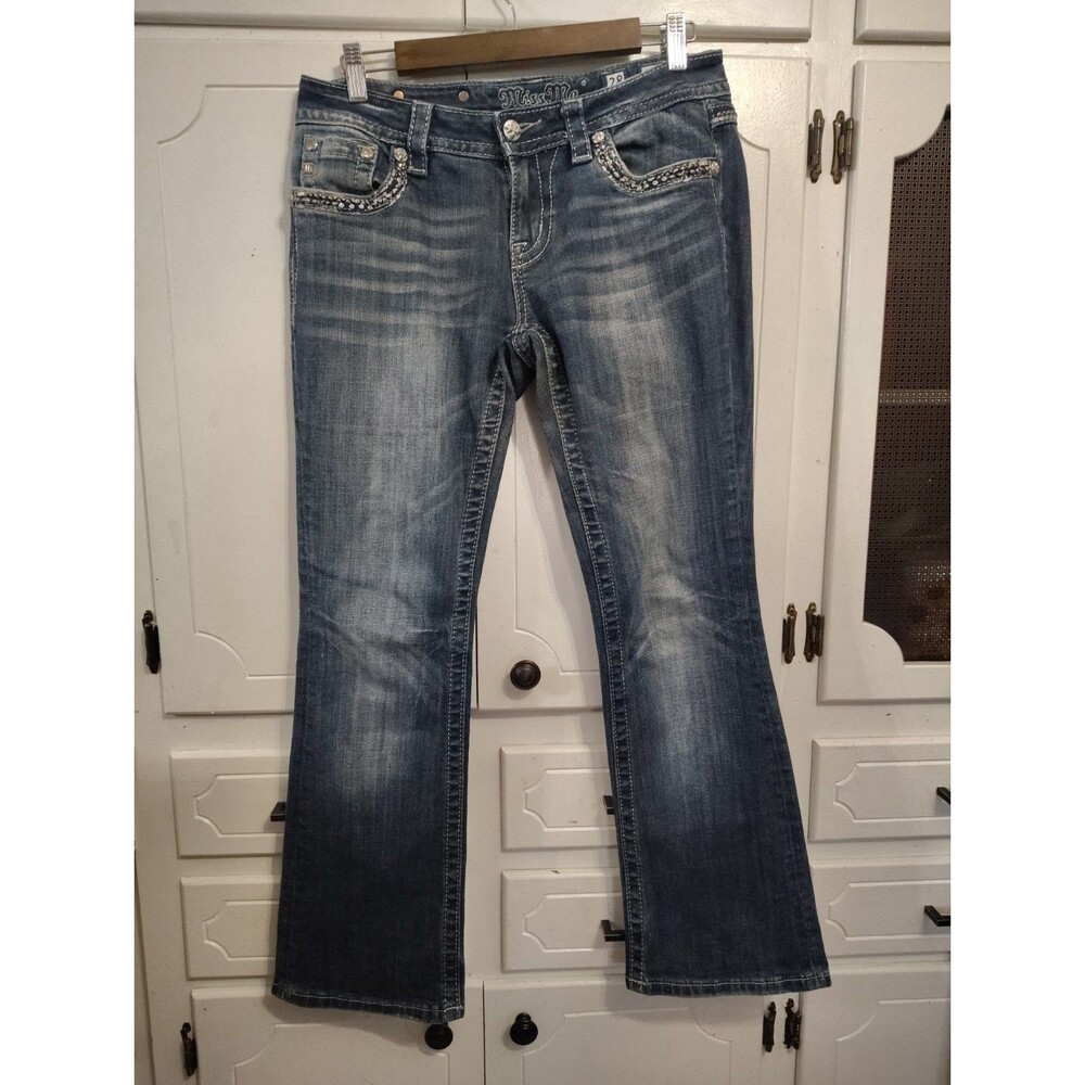 Miss Me Bootcut Jeans Women's Size 28 Medium Wash Embroidered Rhinestone